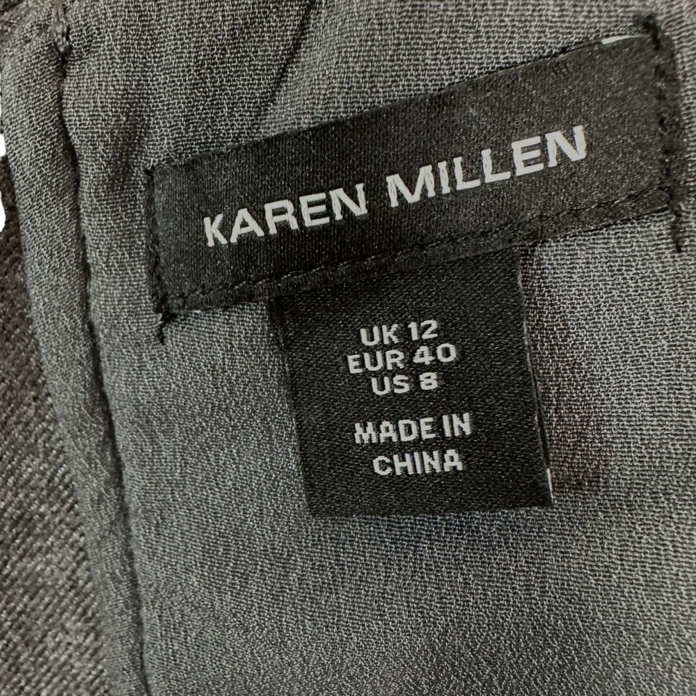 Karen Millen Mini Dress Woven Wool Mix Bardot Draped Off Shoulder Grey 8 Chic - Picture 10 of 12